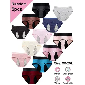Women's Period Underwear Bundle, 6pcs/Pack Mother’s Day Gifts, Mixed Styles Random Shipment, Color-Block Mid-Rise Pure Cotton Briefs, 3-Layer Leakproof Absorbent Soft Breathable Comfortable Everyday Panties, Bundle Period Panties