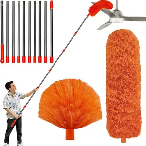 20 Feet High Reach Duster Kit with 2-14 ft Extension Pole, Washable Microfiber Feather Duster for Cleaning Ceiling Fan, Furniture, Home