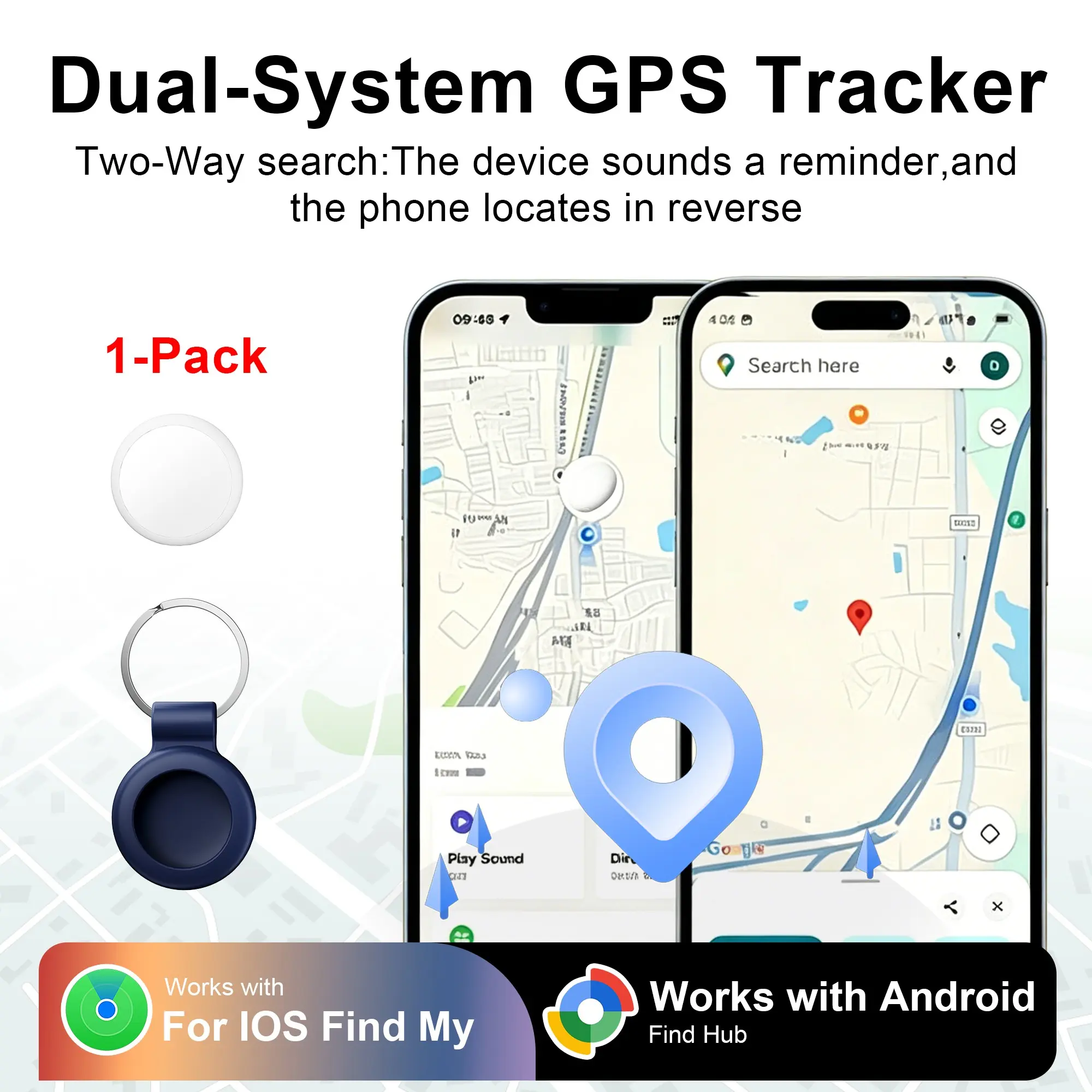 1PC Dual System Global Wireless Gps Tracker for iOS and Android, Key Silicone Case, No Monthly Fee, Rechargeable Battery, Ideal for Cars, Bikes, Luggage, Key Finder