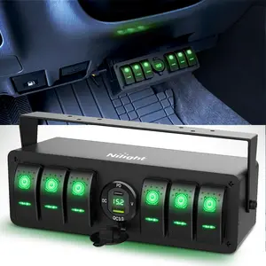 Nilight 6-Gang Rocker Switch Box - 12V SPST ON-Off Toggle Switches, PD Type-C & QC 3.0 USB Charger, Voltmeter, LED Light, Waterproof Aluminum Mount Bracket Panel, DIY Stickers for Boat, Car, RV, Truck Accessories (Father's Day Gift)