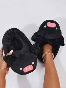 Women's Cute Cartoon Pig Design Plush Slippers Polyester Fiber, Casual Soft Comfortable Fluffy Home Slippers, Warm Fuzzy House Slippers, Warm Slippers for Indoor & Outdoor Use for Fall & Winter, Footwear