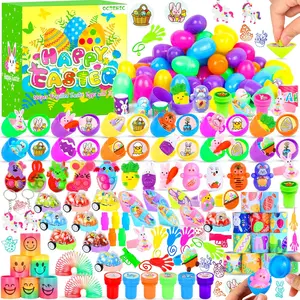 Easter Gift  120 Pcs Prefilled Plastic Easter Eggs Filled with Assorted Toys Stickers Inside for Kids Boys Girls Toddlers Easter Theme Party Favors Easter Eggs Hunt Basket Filler Stuffers Classroom Prize Supplies
