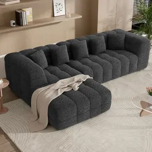[2 Packages shipping]107"Modern Boneless Couch Cloudwith L Shaped Chaise, Comfy Modular Sectional Sofa, Upholstered Chenille Couch Bed, No Assembly Required,