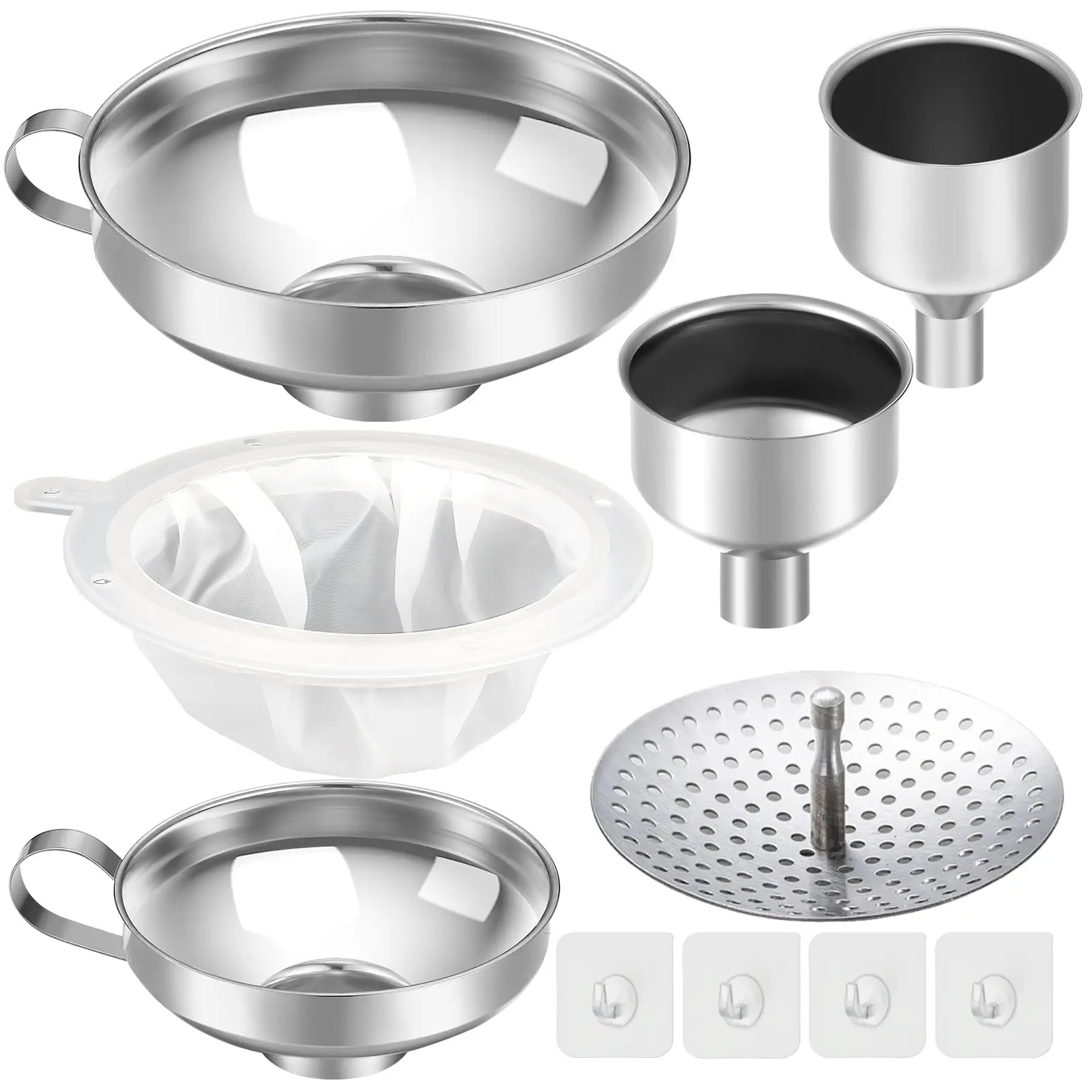 10-Piece Sturdy Stainless Steel Funnels Functional Set, Multi-Size Kitchen Utensils with Strainer & Handles for Wide/Regular Mouth Mason Jars, Bottles, Oil, Jam, Grains, Dry/Wet Ingredients