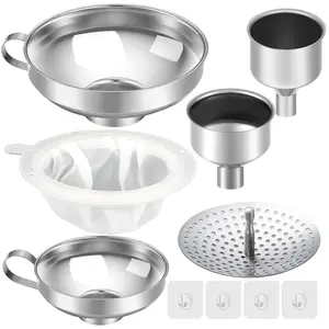 10 Pieces Stainless Steel Funnels Set, Canning Funnel for Wide Mouth and Regular Mason Jars, Stainless Steel Kitchen Use Funnels with Strainer for Filling Bottles, Metal Funnel Set for Oil Power Jam Grains Dry & Wet Ingredients
