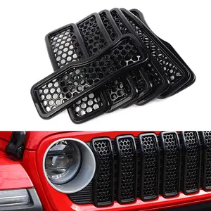 Front Honeycomb Mesh Grille Upgrade for 2024+ Jeep Wrangler JL/Gladiator JT, High-Quality ABS Material with Camera Inserts Trim, UV & Scratch-Resistant Coating, Easy DIY Installation Car Exterior Decal Vehicle Accessories