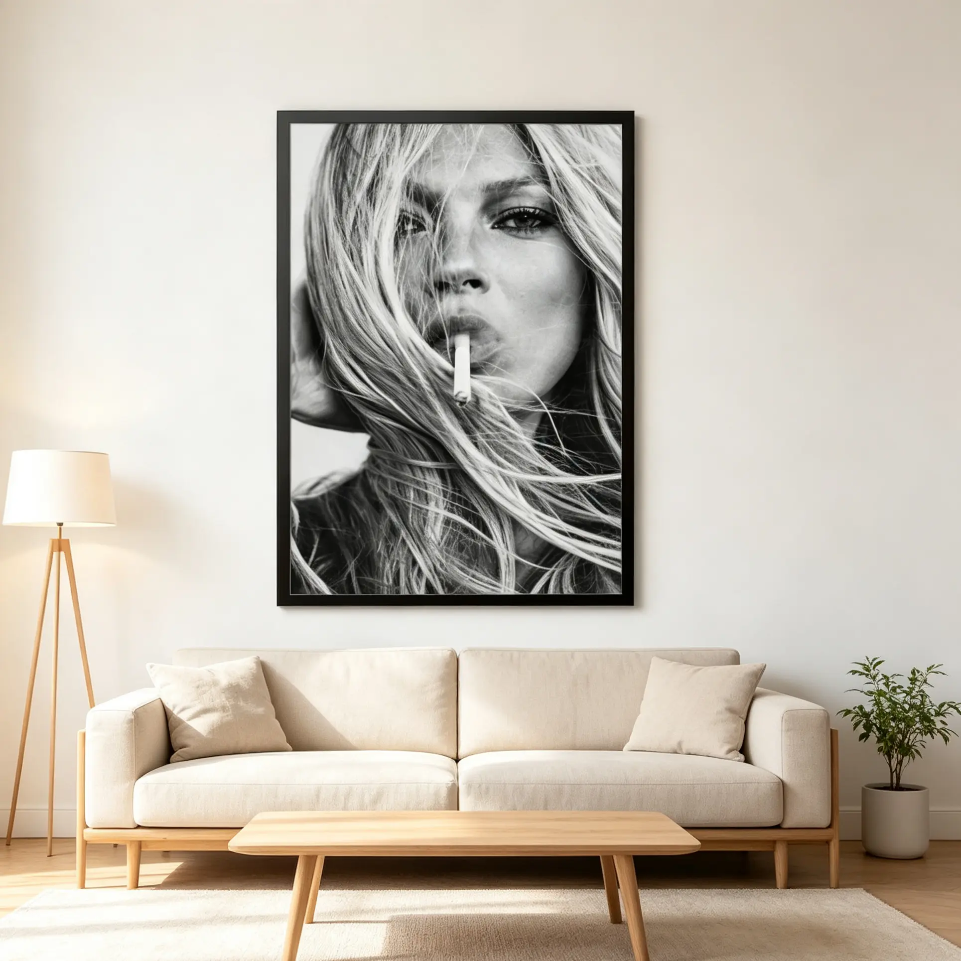 Kate Moss Canvas Wall Art Print - Vintage-Chic Photography Poster of Iconic Blonde Model Smoking, Ideal for Bedroom or Studio Home Decor