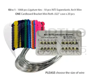 Braces elastics OrthodentalUSA Mini ROTH Orthodontic Brackets Kit x 1 - 1008 pcs Ligature Ties & 10 pcs NiTi Superelastic Arch Wire - United States Made - Oral Care
