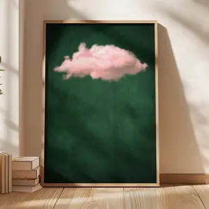 Emerald Green Pink Cloud Print, Emerald Green Wall Art, Abstract Art Print, Minimalist Wall Art, Maximalist Decor, Dark Green Poster