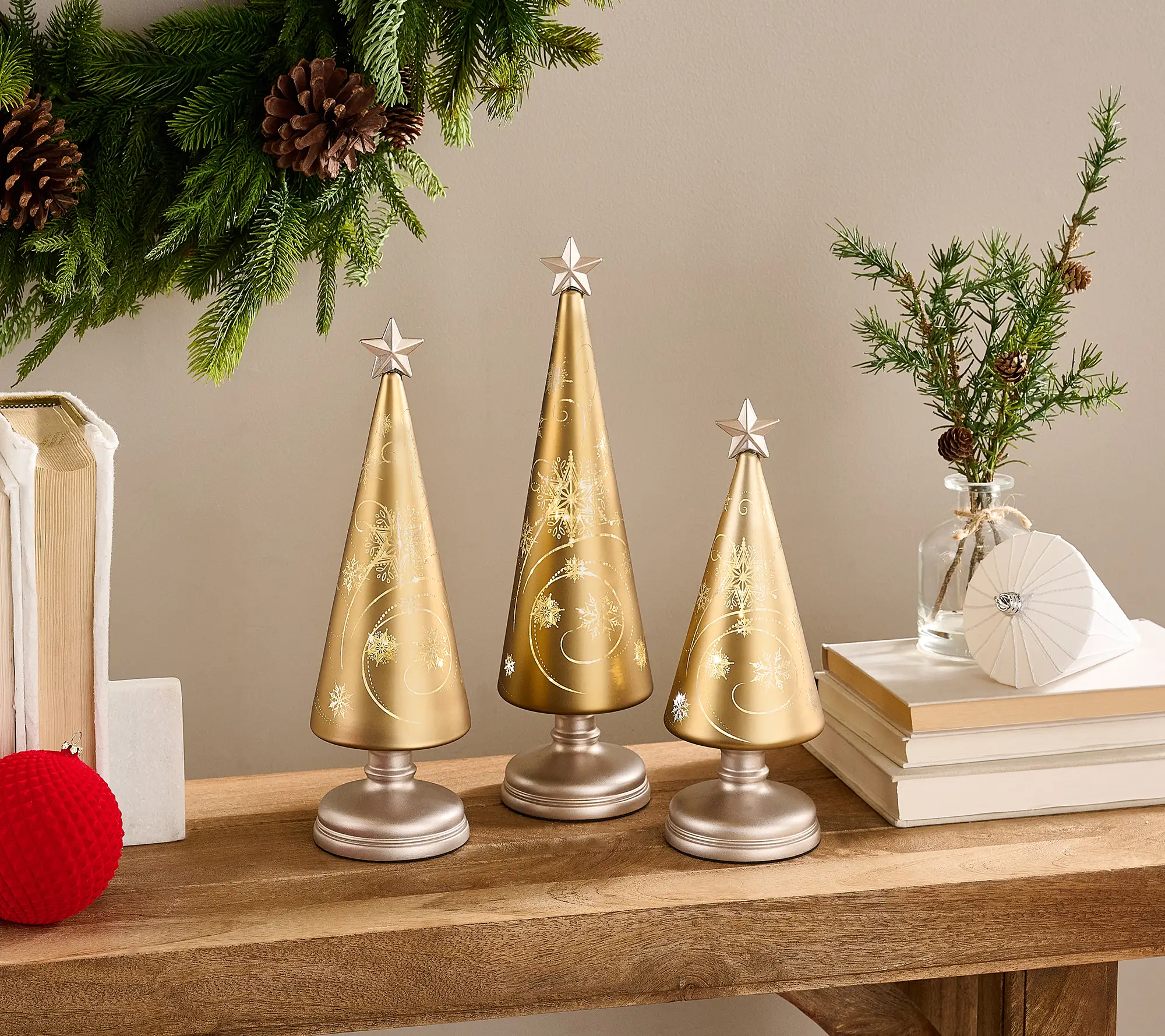 Set of 3 Illuminated Swirling Snow Trees by Valerie