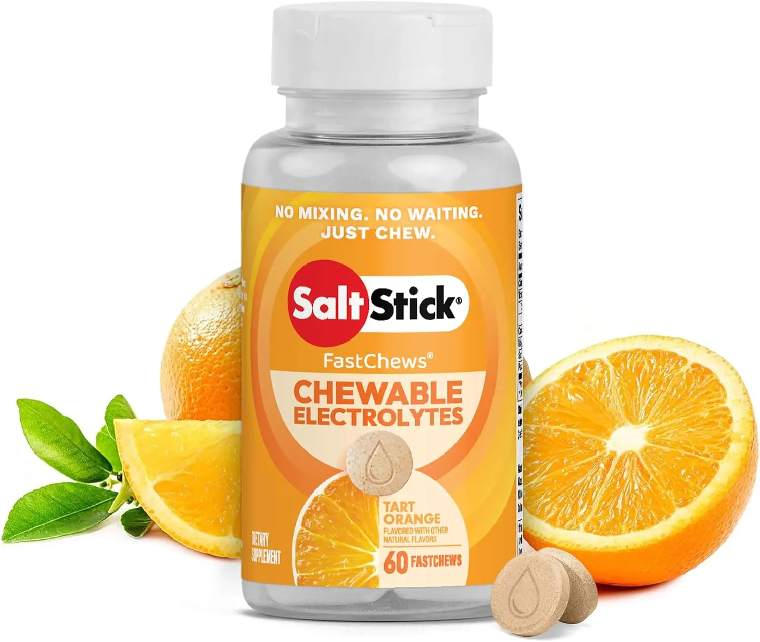 SaltStick Electrolyte FastChews - 60 Orange Chewable Electrolyte Tablets - Salt Tablets for Runners, Sports Nutrition, Electrolyte Chews - 60 Count Bottle