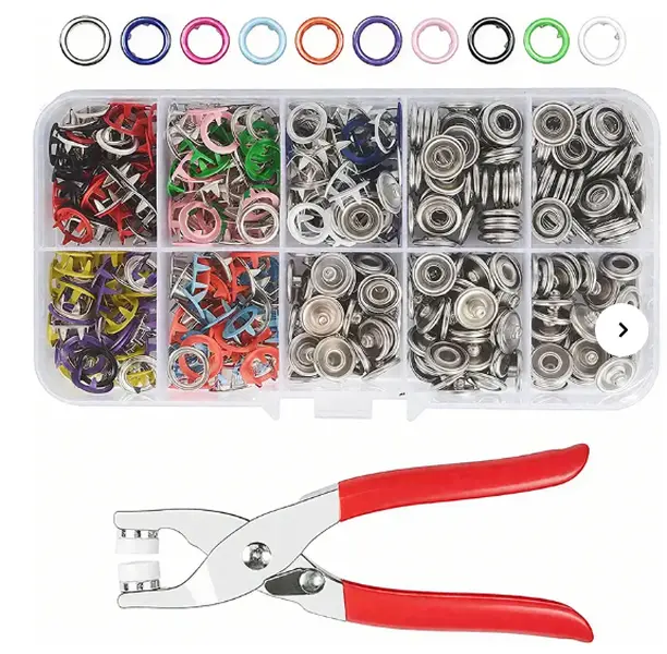 360Pcs Multi-Color Metal Snap Buttons Kit with Press Plier, No Sew Press Stud Fasteners for DIY Fabric, Clothing & Bag Sewing Crafts