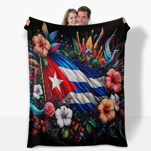 Cuban Throw Blanket - Colorful Fuzzy, Soft Comfy Thickened Flannel, Machine Washable, Artistic Vibrant Florals, Cuban Flag, Hummingbirds, Lizards, All-Year Cozy, Perfect for Home Decor, Gifting, Colorful Fuzzy Blanket, Machine Washable Blanket