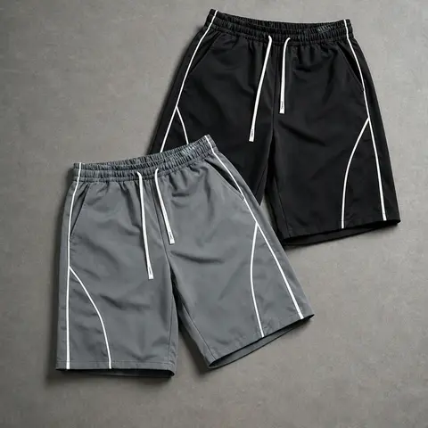 Men's Striped Vintage Menswear Shorts - Stylish Preppy Clothes, Drawstring-Elastic Waistband, Baggy Loose Minimalist, Lightweight Breathable Soft, All Seasons Everyday Streetwear