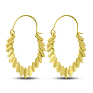 Tribal Leaves Drop Gold Plated Hoop Earrings - Premium 18k Gold-Plated Brass Hypoallergenic Nickel-Free Women's Fashion Jewelry