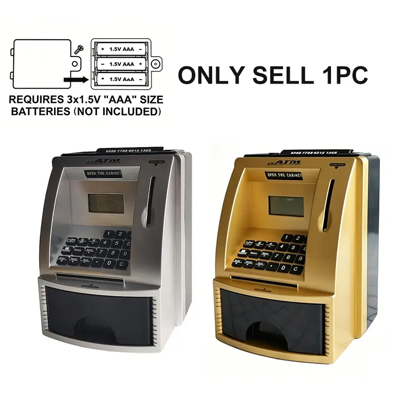 Atm Piggy Bank, Real Money Safe Savings Box, Electronic Password, Card Reader, Bill Slot, Coin Slot, Digital Screen, Birthday Gift Toy