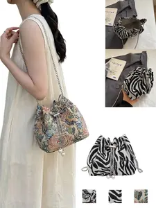 Trendy Zebra Print Drawstring Bucket Bag, Versatile Crossbody Chain Purse, Stylish Personalized Design, Must-Have Fashion Accessory