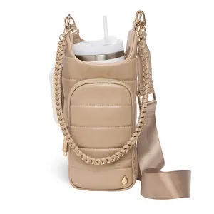 WANDERFULL Women's Stylish Vegan Leather HydroBag Handle with Straw, Elastic Luggage Accessory for Tumbler, Cup, Bottle