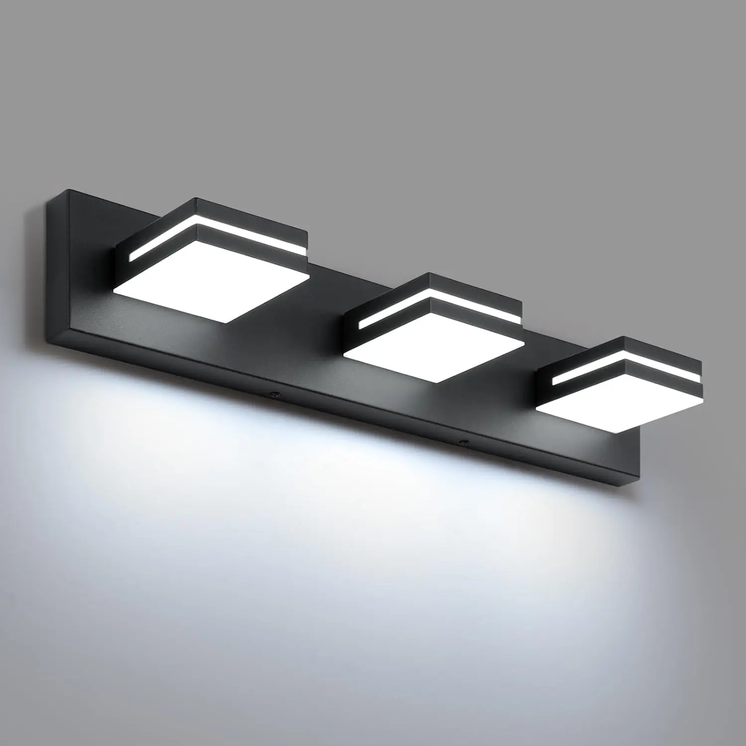 Matte Black Modern 3-Light LED Vanity Lighting Fixtures for Bathrooms, 6000K Cool White, 24W Energy-Saving, 360° Rotatable Head, IP44 Waterproof, Easy to Install