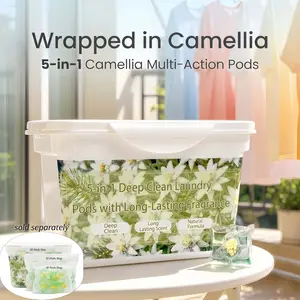 5-IN-1 CAMELLIA LUXURY LAUNDRY CAPSULES, Premium Detergent Pods, Concentrated Pods, Natural Floral Fragrance, Long-Lasting Scent, Odor Eliminator, Stain Remover, Fabric Softener, For Dorm, Home & Laundry