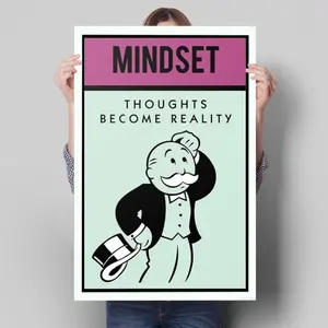 MINDSET Thoughts Become Reality Monopoly Poster Unframed, Motivational Poster Wall Art , Graffiti Cartoon Wall Art, Home Decor, Office Decor, Entrepreneur Motivation, Vintage Quote Poster