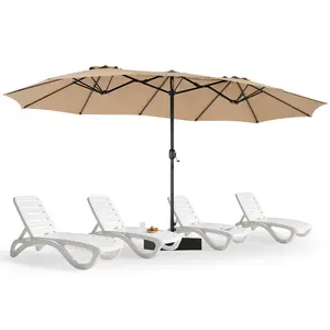 【Deal】15ft Large Patio Umbrella with Base Included, Rectangle Table Umbrella Outdoor Patio, Outside Umbrellas for Deck, Market, Backyard, Khaki