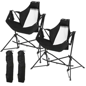Hammock Camping Chair Set of 2- Portable Swinging Chairs for Adults with Stand and Storage Bag, Oversized Folding Rocking for Lawn Camp Fishing Hiking
