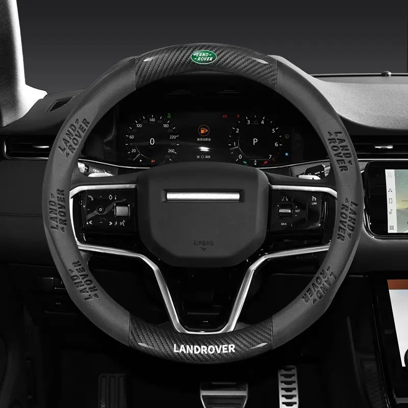 38cm Car Carbon Fiber Leather Steering Wheel Anti-Slip Cover for Land Rover Range Rover Sport Discovery 3 4 Evoque Velar Defender Freelander Autogiography Accessories