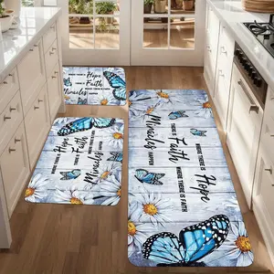 Aesthetic Non-Skid Kitchen Floor Mat with Full Rubber Underside - Ultra-Thin Stay-in-Place Area Rug for Coffee Bar and Entryway - Durable Water Absorbent Floor Protector with Stylish Patterns linen