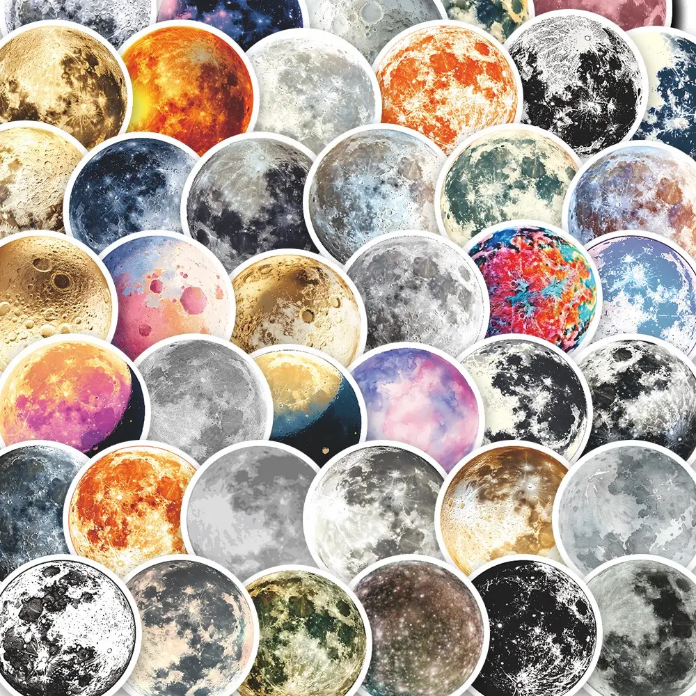 54pcs Colorful Moon Phase Stickers Pack, DIY Art Stickers, Waterproof Celestial Watercolor Moon & Galaxy Decals for Laptop, Water Bottle, Journal & Scrapbook, Astronomy Lover Gift