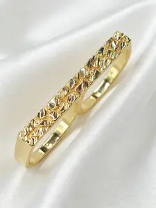 Elegant 14k Geometric Texture Two-Finger Ring, Women's Daily Commute Office Casual Jewelry, Perfect Holiday Gift, Geometric Design Ring