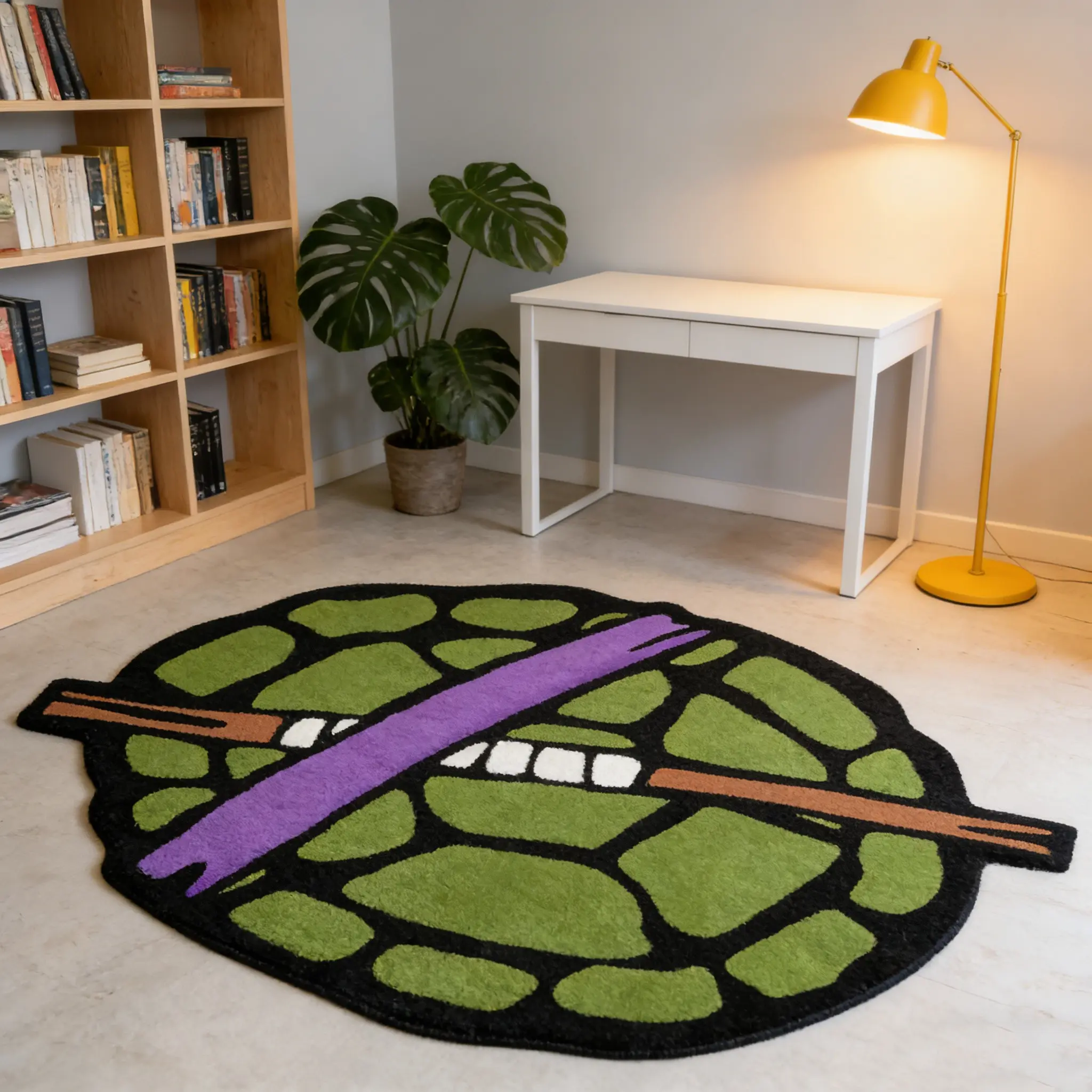 Retro Ninja Turtle Shell Alien Carpet Green Purple Contrast Plush Floor Mat Cartoon Pattern Rug Living Room Anti slip and Wear resistant Foot Mat Children's Room Personalized Decorative Mat Suitable for Ins Style/Retro Trendy Play Home Decoration