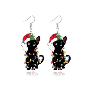 [New Deal] Christmas Earrings for Women Cute Gingerbread Man Elf Fawn Charm Earrings Acrylic Fashion Christmas Tree Cat Dinosaur Funny Earrings Xmas Party Favors Decor Accessories