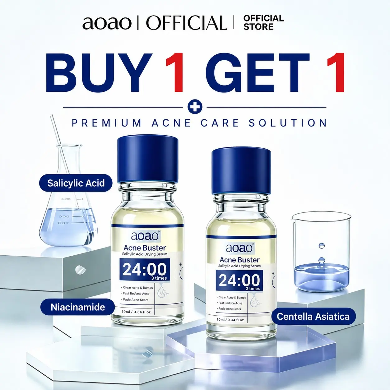 2pcs AOAO Salicylic Acid Acne Serum,Pimple & Body Acne Treatment,Soothing,Visibly Shrinks Pimples in 24 Hours & Helps Fade Acne Marks in 7 Days,With 1.8% Encapsulated Salicylic Acid, 5% Niacinamide & 20% ZINCOXIDE