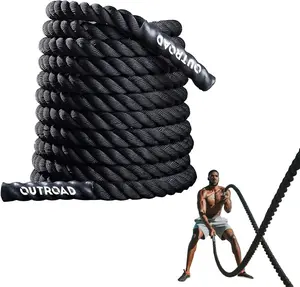 Outroad Battle Rope 1.5" Diameter 30ft Poly Dacron Workout Exercise Training Heavy Rope for Crossfit Home Gym Fitness Exercises Black and Pattern