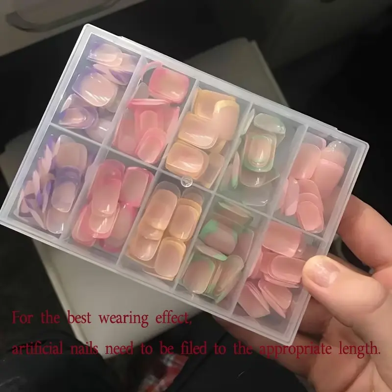 Neon Rainbow French Nail Tips, 240Pcs Short Pastel French Tip Press on Beach for Women, 5 Color Glossy Soft Gel Press Ons Fake Nails Extensions for DIY Art, False Nail Set, Nail Art Supplies, Press on Women Short ABS Fake Nails