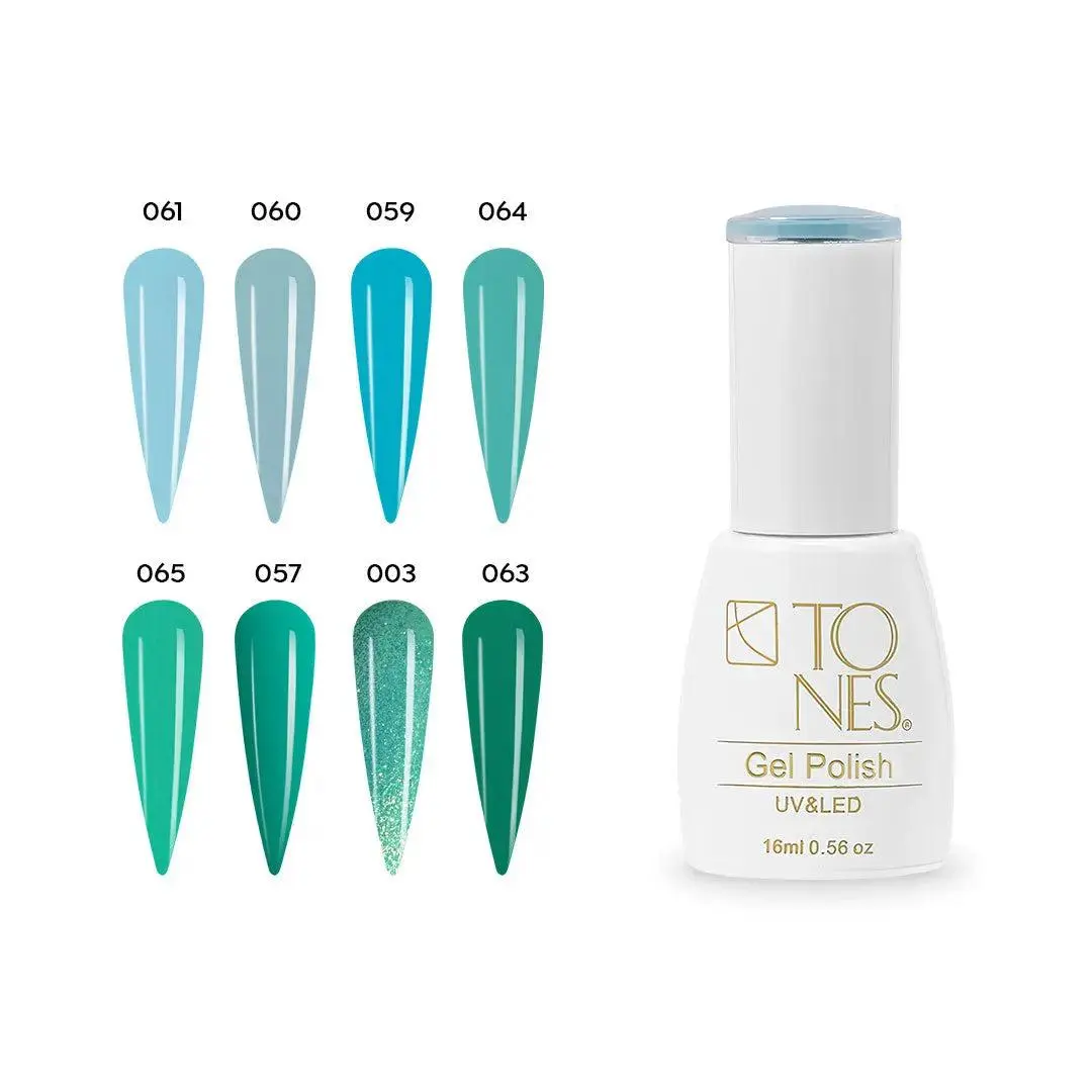 TONES Gel Polish Kit - Turquoise 8 x 0.56 fl oz Extra Durable & Easy to Apply UV LED Soak Off Gel Polish for Nail Art & Care Long Lasting Glossy Finish