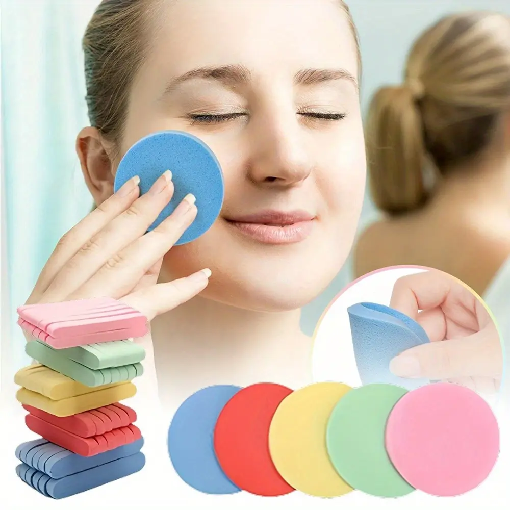 120Pcs Reusable Lightweight Compressed Cosmetic Facial Sponges - Non Toxic, Face Cleaning, Makeup Remover, Exfoliating Spa Supplies for Estheticians, 5-Color Round Shape Pads for Daily Lotion Application (Home Improvement Gift, Requires Warm Water Soak)