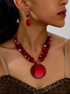 Boho Exaggerated Elegant Matching Jewelry Set, Including Double Layer Necklace & Dangle Earrings, Fashion Jewelry for Party, Daily Decor, Trendy All-match & Exquisite Jewelry for Birthday Gift