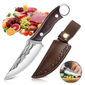 Viking Knife Chef Japanese Kitchen Cleaver with Sheath Boning Knife, Hand Forged Split for Cooking, Home, Camping, Barbecue