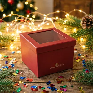 Rotating Dual-Layer Square Flower Gift Box, Valentine's Day Surprise Floral Box, Birthday Party Supplies, 1 Count, Themed Gift Box