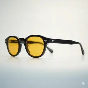 Retro Thick Frame Round Eyeglasses, Yellow Blue Light Filter Lens, Anti-Fatigue for Gaming, Night Driving & Street Fashion