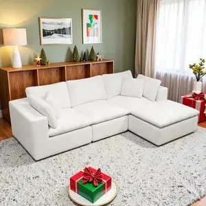 108" L-Shaped Boneless Sectional Sofa Set - Modern Comfy Cloud Modular Couch with Ottoman, Deep Seat Chenille Fabric, Memory Foam Cushions, No Assembly, Removable Washable Cushions/Pillows, for Living Room (4-Package Shipping, Free Combination), Boneless