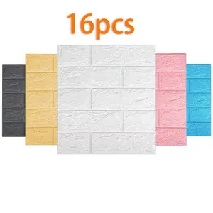 16 Pieces 3D Foam Brick Self-Adhesive Wall Stickers, Retro Waterproof and Stain-Resistant Design for Living Room and Bedroom, Perfect for Rental Home Renovation and Store Front Decoration, Self Adhesive Wallpaper