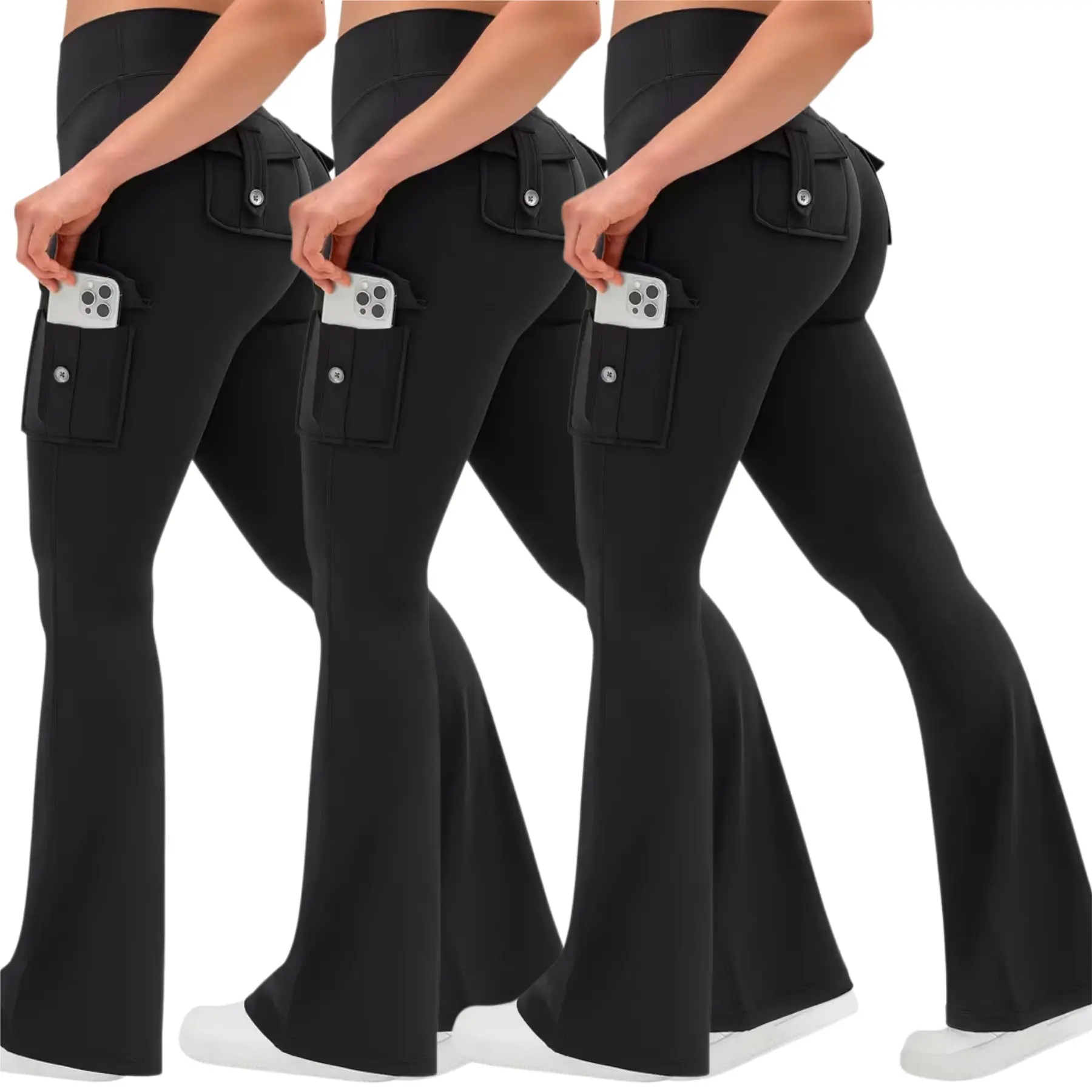 3PCS Women's High-Waisted Boot Style Carved Pleated Buttocks Flare Leggings Stretch Training And Fitness Flared , Super Comfortable Daily Pants shapewear leggings Gym Exercise Leggings