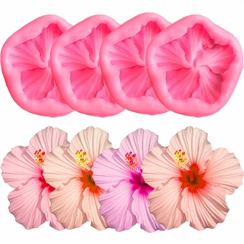 4pcs Hibiscus Silicone Mold Set | Flower-Shaped Molds for Decoration, Soap, Aromatherapy Candle Making, Clay Resin Casting, Crafts - Tools, Pendant Moulds, Perfect for Gifts for Valentine'S Day, Mother'S Day, Father's Soap Making Kit Soap Making Supplies