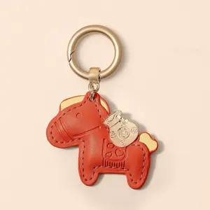 2pc red and black Cartoon Horse Leather Bag Charm, Handmade Leather Keychain, Cute Animal Pendant for Car Keys, Fashion Accessory, Keychain Attachment