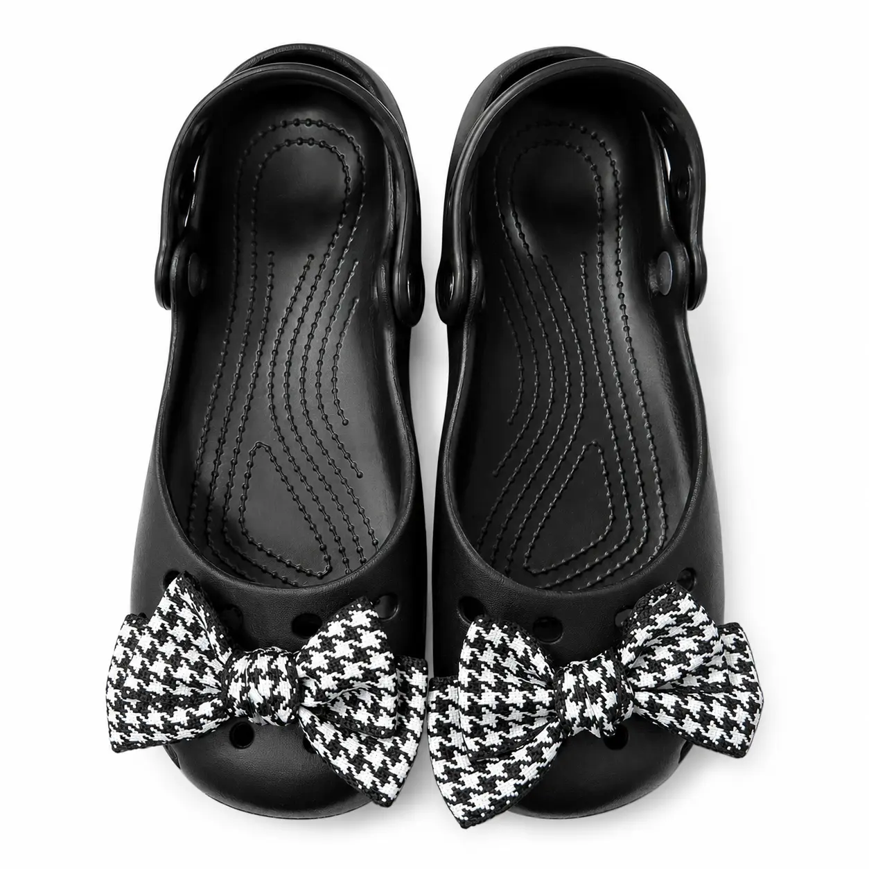 Houndstooth Bow Mary Jane Clogs, Lightweight Breathable Slip-On Shoes with Convertible Heel Strap, Cushioned Footbed and Non-Slip Sole