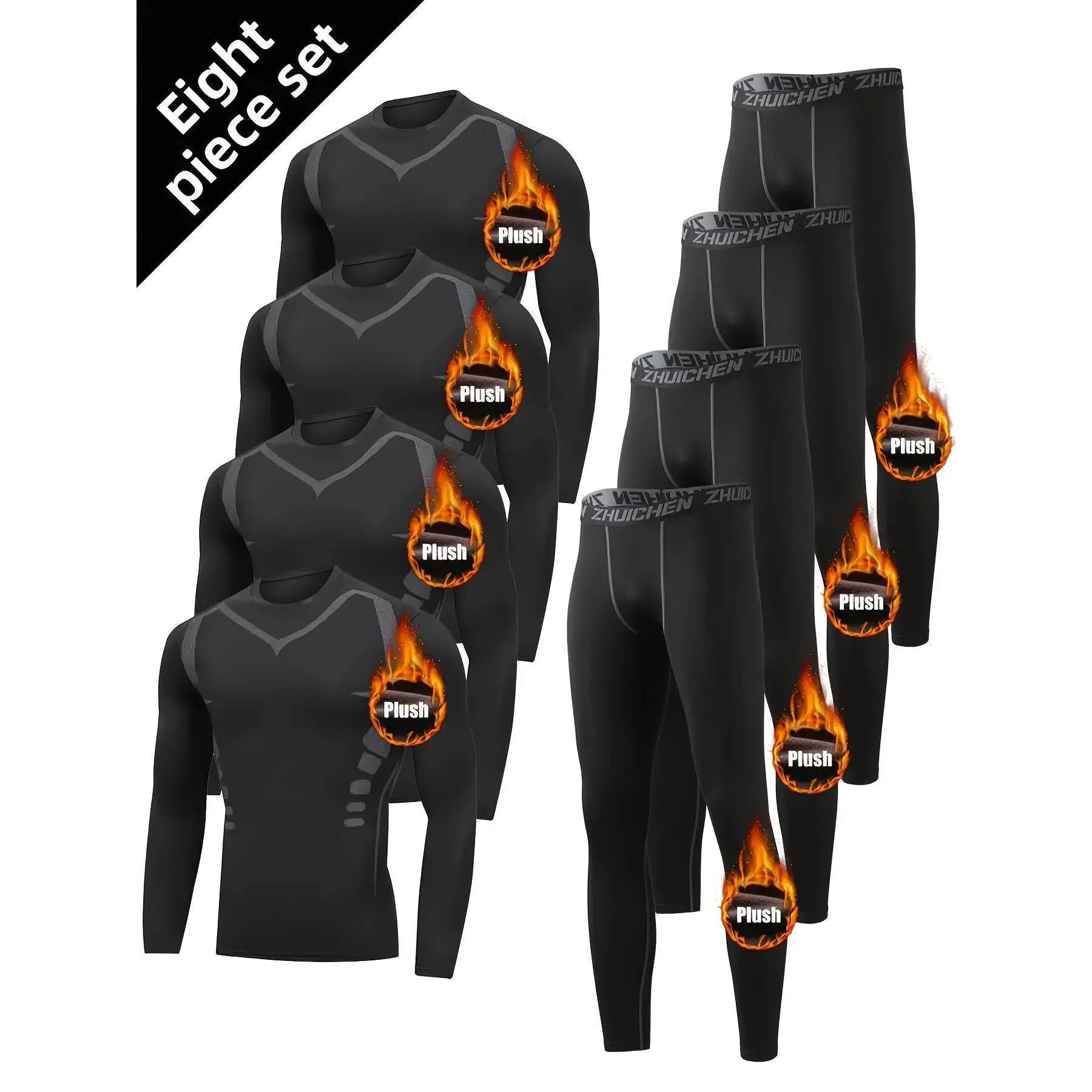 Summerwins Men's Long Sleeve Thermal Underwear Set, 24-Hour Warmth Retention, Skin-Friendly Comfort, Ideal for Winter & Autumn Outdoor Sports (Skiing, Running), 4 Pcs, Comfortable, Warmth Retent., Thermal Set, Fitness