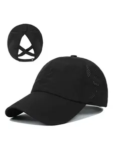 1pcs Quick-Dry Solid Color Baseball Cap, Adjustable Ponytail Holder, Essential Outdoor Fitness Sports Hat, Casual Fitted Style, Adjustable Snapback Cap, Outdoor Hats